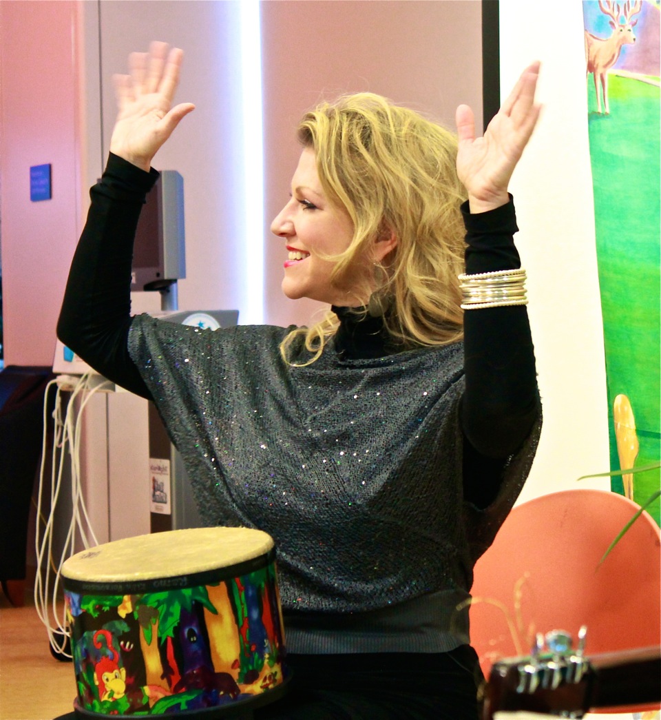 Getting my drum on, as I join young patients in song. There is NO mistaking the absolute healing power of music.  Watching these children's faces move from pain and shyness and disconnect, to engagement, smiles and laughter was one of the greatest gifts I've ever received